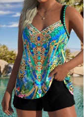 Tummy Coverage Mid Waisted Chain Print Green Tankini Set | thumb picture 