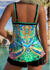 Tummy Coverage Mid Waisted Chain Print Green Tankini Set | thumb picture 