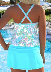 Tummy Coverage Mid Waisted Paisley Print Cyan Tankini Set | thumb picture 