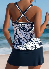 Tummy Coverage Mid Waisted Floral Print Navy Tankini Set | thumb picture 