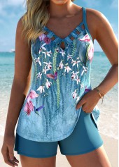 Tummy Coverage Mid Waisted Floral Print Tankini Set