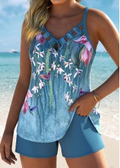 Tummy Coverage Mid Waisted Floral Print Tankini Set | thumb picture 