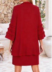 Red Shirred Short 3/4 Sleeve Dress and Cardigan | thumb picture 