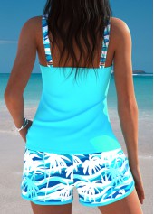 Tummy Coverage Mid Waisted Tropical Plants Print Tankini Set | thumb picture 