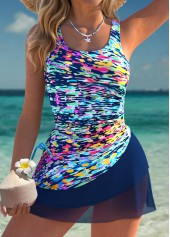 Tummy Coverage Graffiti Print Multi Color One Piece Swimdress