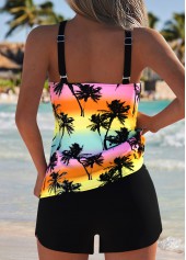 Tummy Coverage Mid Waisted Tropical Plants Print Tankini Set | thumb picture 