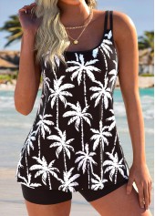 Tummy Coverage Mid Waisted Tropical Plants Print Tankini Set
