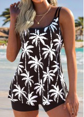 Tummy Coverage Mid Waisted Tropical Plants Print Tankini Set | thumb picture 