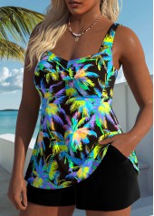 Tummy Coverage Mid Waisted Tropical Plants Print Tankini Set | thumb picture 