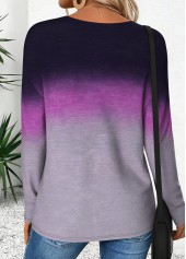 Purple Curved Hem Ombre Long Sleeve T Shirt | thumb picture 