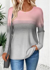 Light Grey Curved Hem Ombre Long Sleeve T Shirt