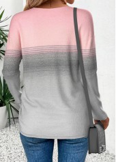 Light Grey Curved Hem Ombre Long Sleeve T Shirt | thumb picture 