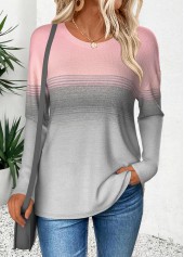Light Grey Curved Hem Ombre Long Sleeve T Shirt | thumb picture 