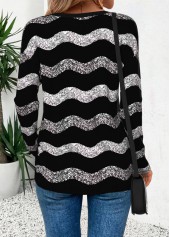 Black Curved Hem Wave Pattern Print T Shirt | thumb picture 