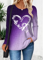 Purple Curved Hem Ombre Long Sleeve T Shirt | thumb picture 