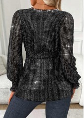 Black Corset Long Sleeve V Neck Blouse | thumb picture 