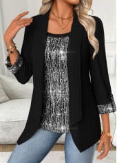 Black Tummy Coverage Half Sleeve Fake Two Piece Twinset | thumb picture 