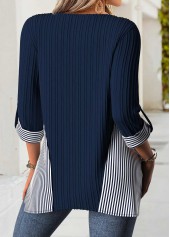 Navy Tummy Coverage Striped Long Sleeve Round Neck Blouse | thumb picture 