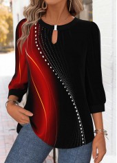 Red Tummy Coverage Ombre 3/4 Sleeve Round Neck Blouse