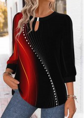 Red Tummy Coverage Ombre 3/4 Sleeve Round Neck Blouse | thumb picture 