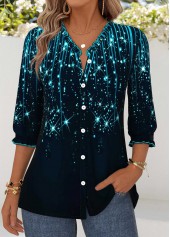 Navy Tummy Coverage Ombre 3/4 Sleeve V Neck Blouse