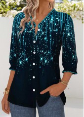 Navy Tummy Coverage Ombre 3/4 Sleeve V Neck Blouse | thumb picture 