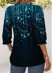 Navy Tummy Coverage Ombre 3/4 Sleeve V Neck Blouse | thumb picture 