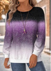 Purple Tummy Coverage Ombre Long Sleeve Round Neck Sweatshirt
