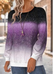 Purple Tummy Coverage Ombre Long Sleeve Round Neck Sweatshirt | thumb picture 