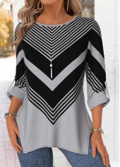 Light Grey Marl Tummy Coverage Geometric Print Blouse