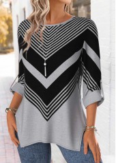 Light Grey Marl Tummy Coverage Geometric Print Blouse | thumb picture 