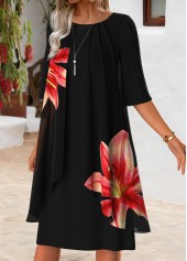 Black Tummy Coverage Floral Print Half Sleeve Dress | thumb picture 