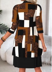 Dark Camel Tummy Coverage Geometric Print Dress and Cardigan | thumb picture 