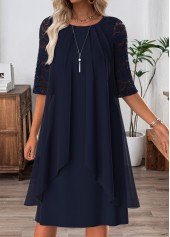 Navy Tummy Coverage Half Sleeve Round Neck Dress