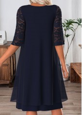 Navy Tummy Coverage Half Sleeve Round Neck Dress | thumb picture 