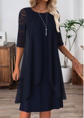 Navy Tummy Coverage Half Sleeve Round Neck Dress | thumb picture 