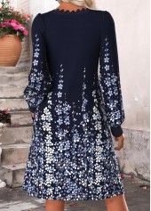 Dark Blue Tummy Coverage Floral Print Long Sleeve Dress | thumb picture 