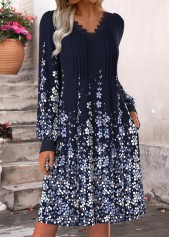 Dark Blue Tummy Coverage Floral Print Long Sleeve Dress | thumb picture 