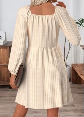 Beige Tummy Coverage Short Long Sleeve V Neck Dress | thumb picture 