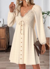 Beige Tummy Coverage Short Long Sleeve V Neck Dress | thumb picture 
