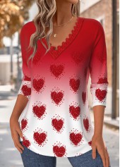 Red Tummy Coverage Heart Print Long Sleeve T Shirt | thumb picture 