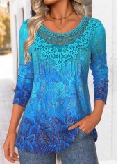 Sky Blue Tummy Coverage Ombre Long Sleeve T Shirt