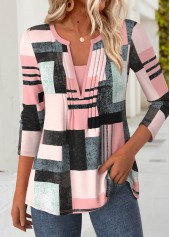 Pink Fake 2in1 Plaid Long Sleeve T Shirt