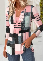 Pink Fake 2in1 Plaid Long Sleeve T Shirt | thumb picture 