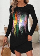 Black Tummy Coverage Graffiti Print Short Long Sleeve Dress | thumb picture 