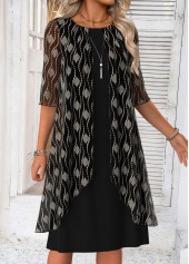 Black Tummy Coverage Geometric Print Half Sleeve Dress | thumb picture 