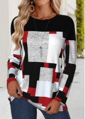 Multi Color Tummy Coverage Geometric Print T Shirt