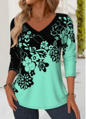Mint Green Floral Print Long Sleeve T Shirt | thumb picture 