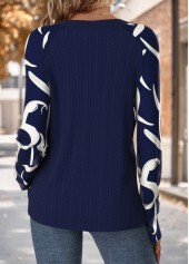 Navy Tummy Coverage Geometric Print Long Sleeve T Shirt | thumb picture 