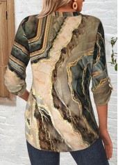 Dark Camel Curved Hem Marble Print 3/4 Sleeve Shirt | thumb picture 